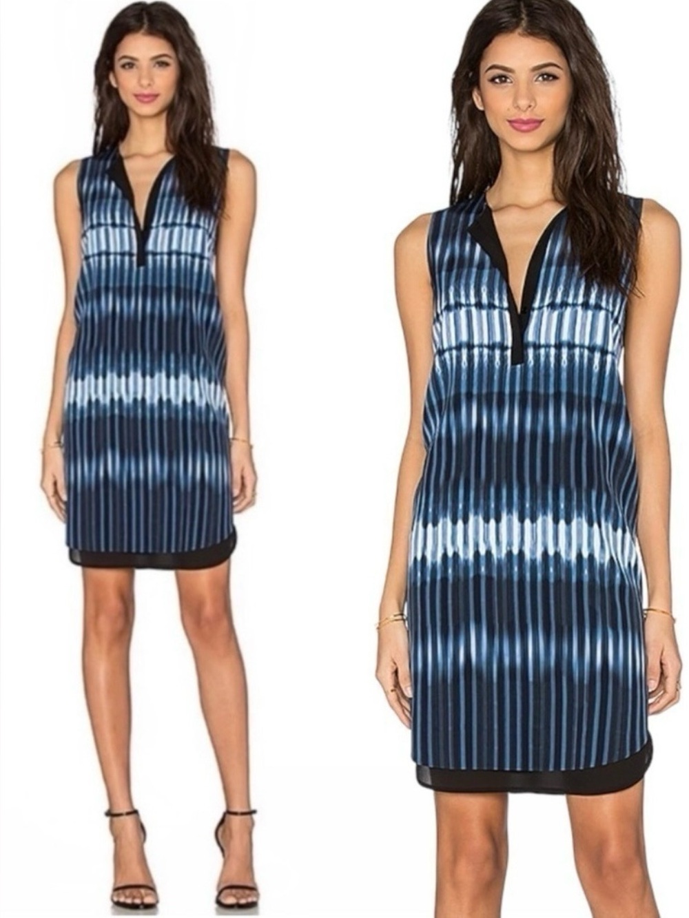 Vince Silk Printed Tie Dye Double Layer Dress in Monaco & Starlight XS